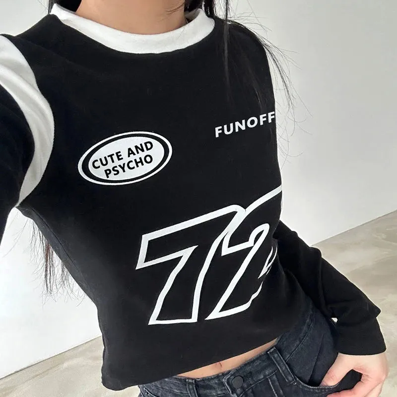 Harajuku Print Long Sleeve Tees Japanese Y2K Casual Autumn T shirt Female Contrast Preppy Style Tops Kawaii Clothing