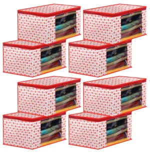 Heart Home Dot Printed Foldable, Lightweight Non-Woven Saree Cover/Organizer With Tranasparent Window- Pack of 8 (Pink)-46HH0485