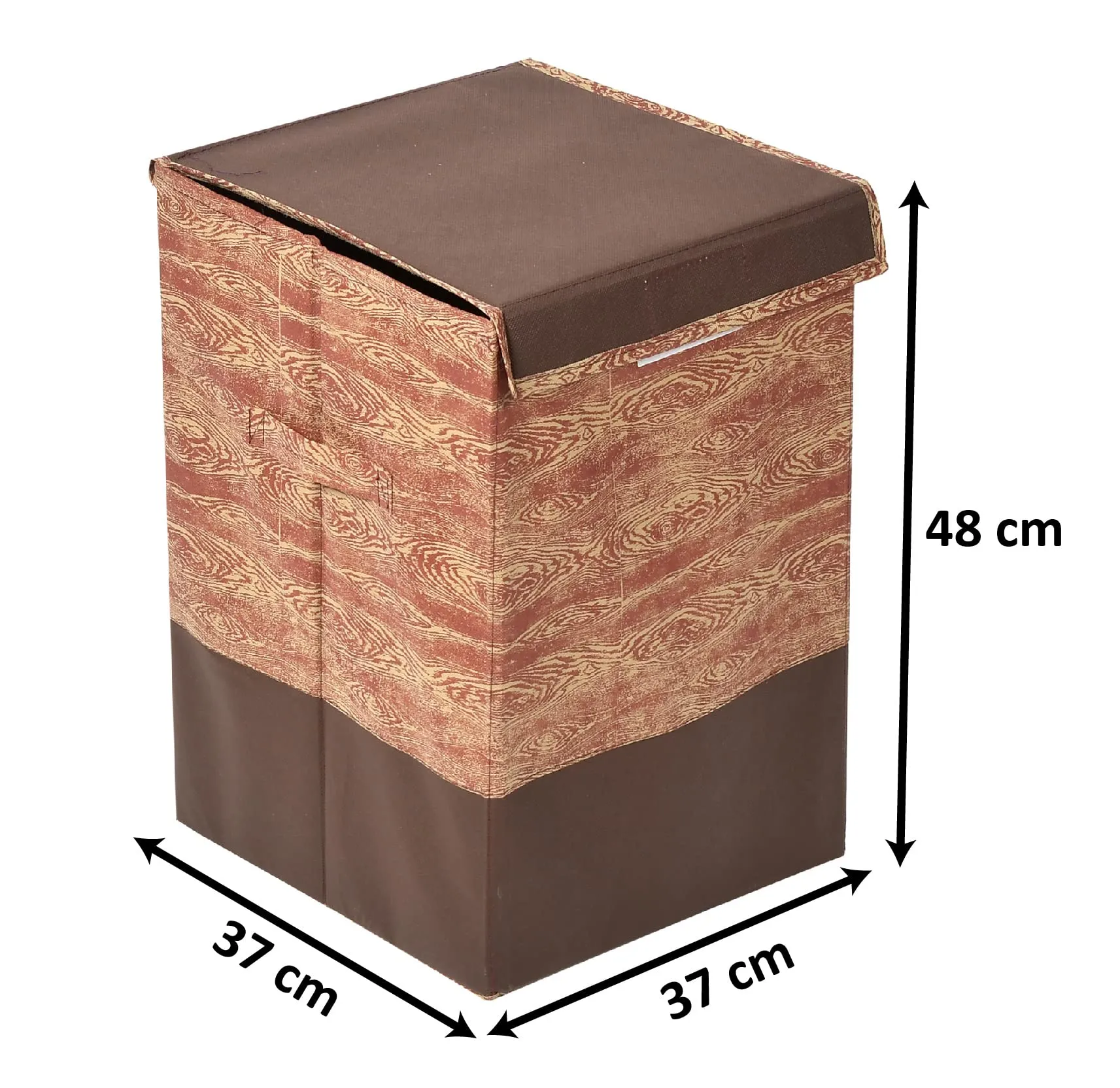 Heart Home Wooden Design Non-Woven Foldable Large Laundry basket/Hamper With Lid & Handles- Pack of 2 (Brown)-44HH0199