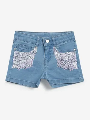 HOP Kids Light Blue Sequinned Shorts