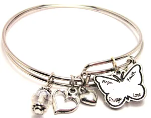 Hope Faith Courage Love Butterfly Expandable Bangle Bracelet Set