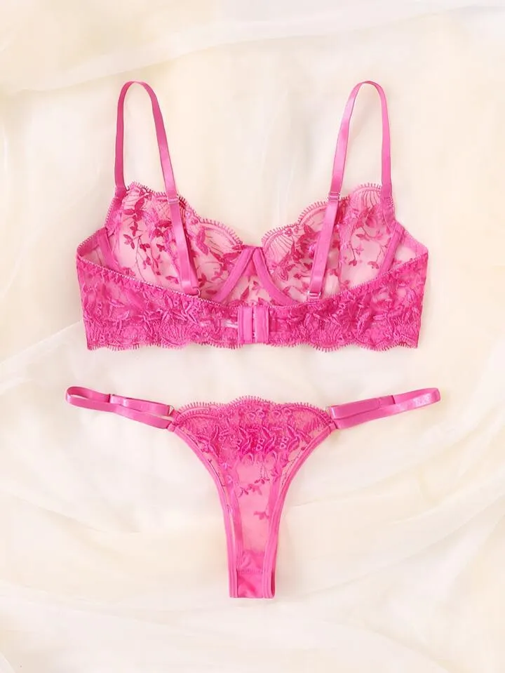 Hot Pink Lingerie Set See Through