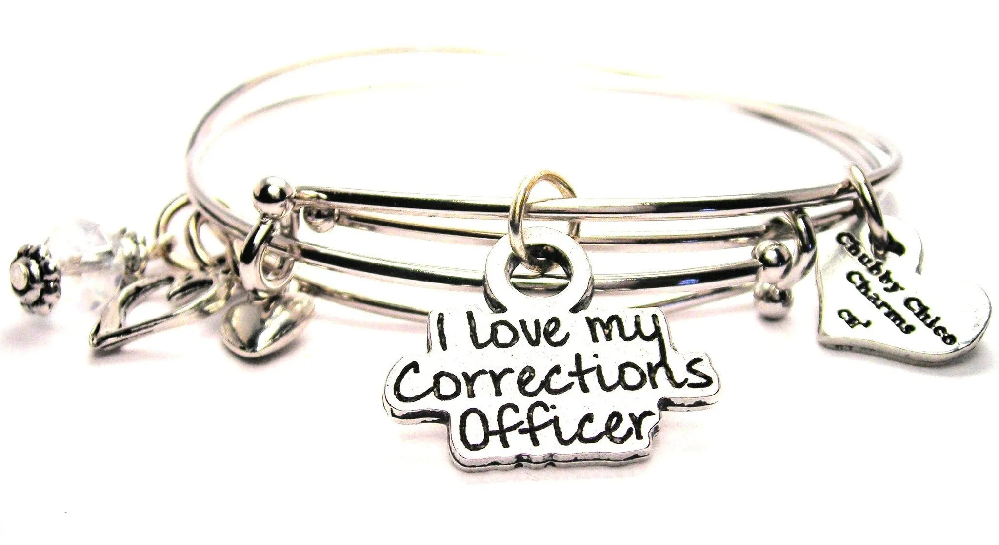 I Love My Corrections Officer Expandable Bangle Bracelet Set