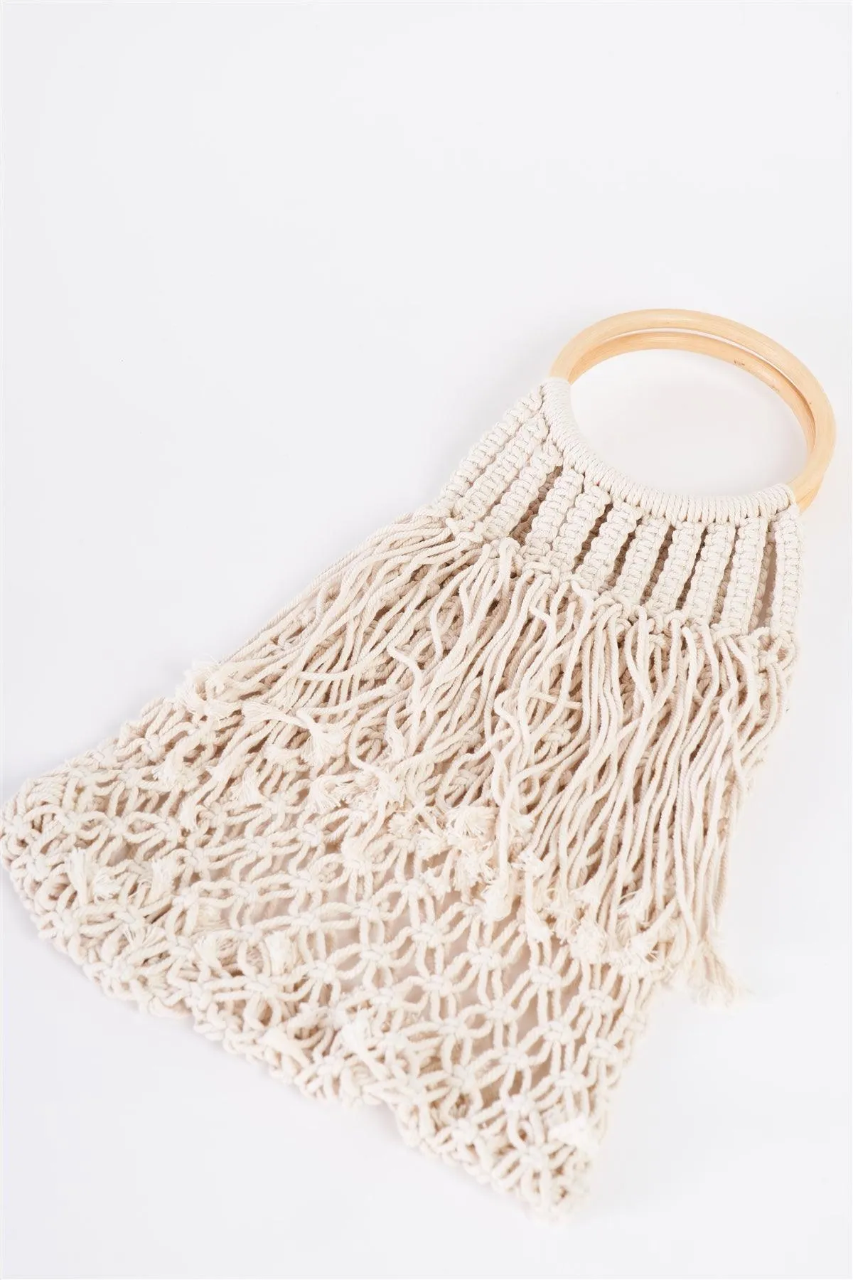 Ivory Net Front Cable Fringe Wooden Handle Bag /1 Bag