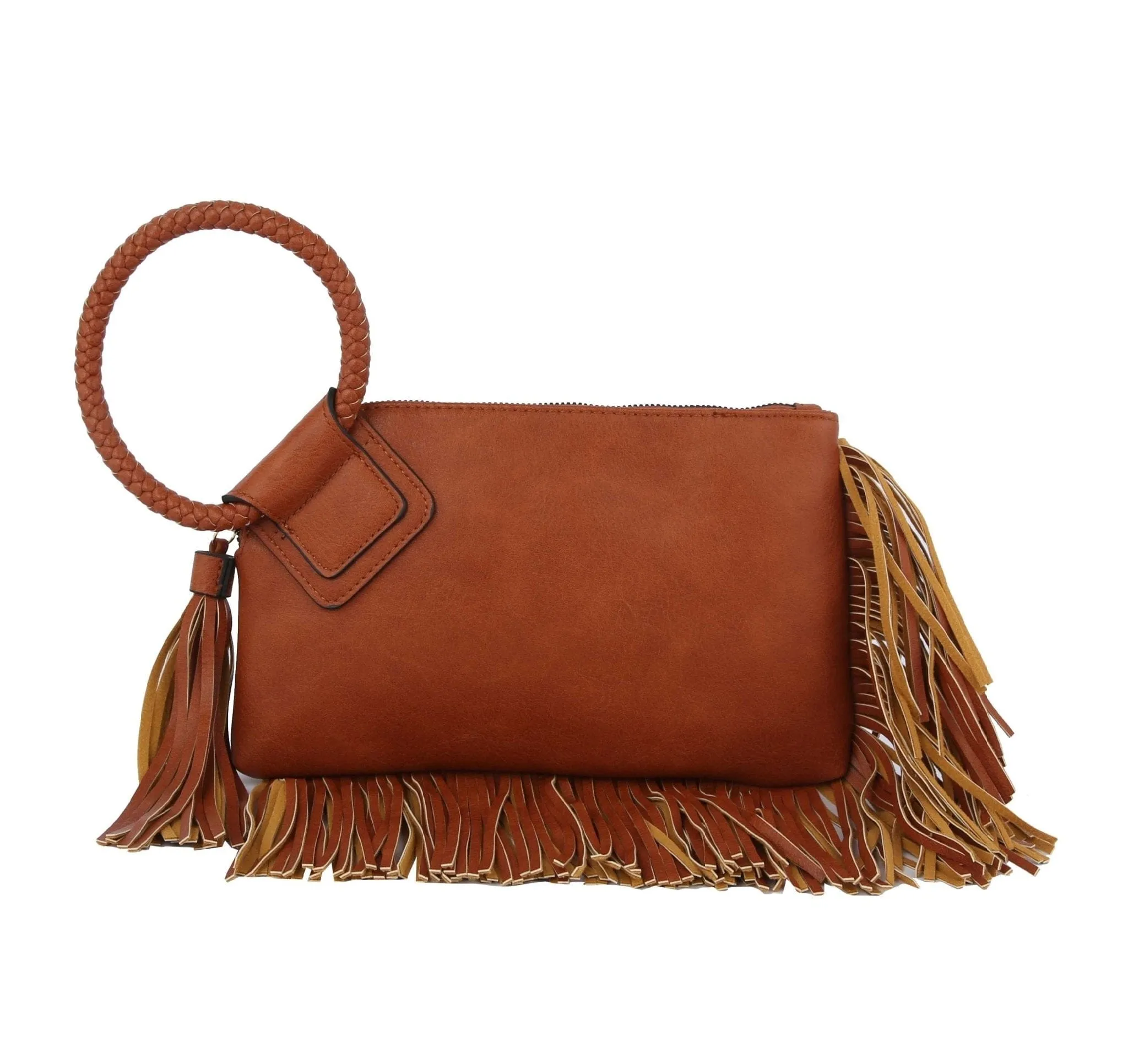 JY0378 Fringe Soft Vegan Leather Wristlet/Clutch