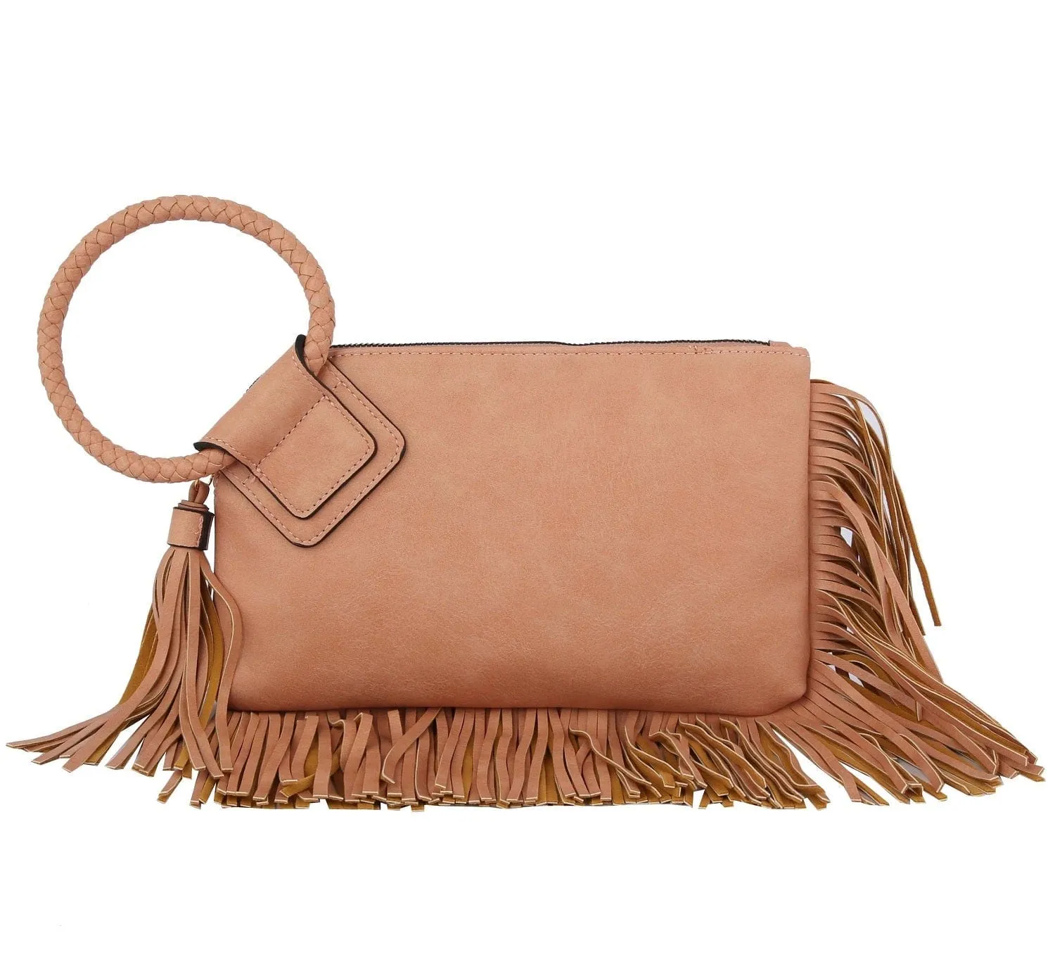 JY0378 Fringe Soft Vegan Leather Wristlet/Clutch