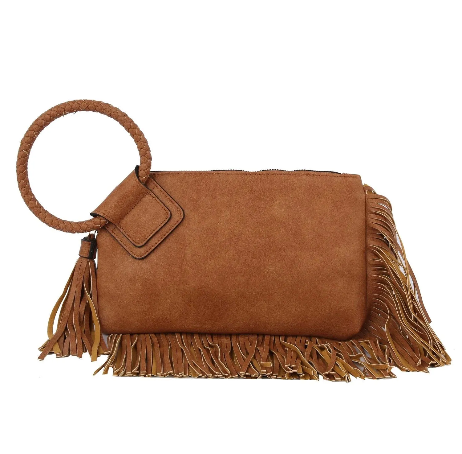 JY0378 Fringe Soft Vegan Leather Wristlet/Clutch