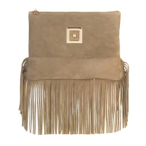 Karina Sand Brown Suede Clutch