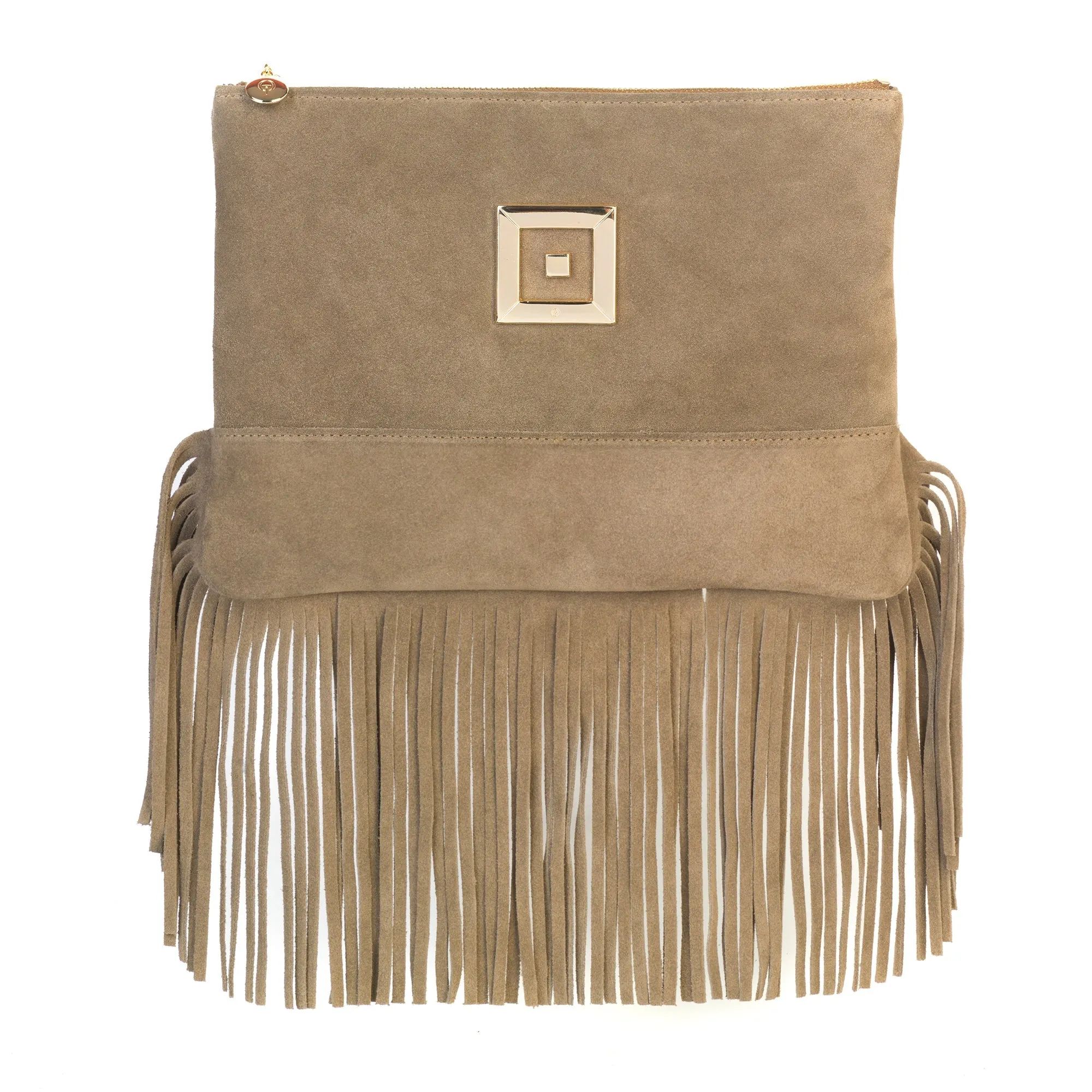 Karina Sand Brown Suede Clutch