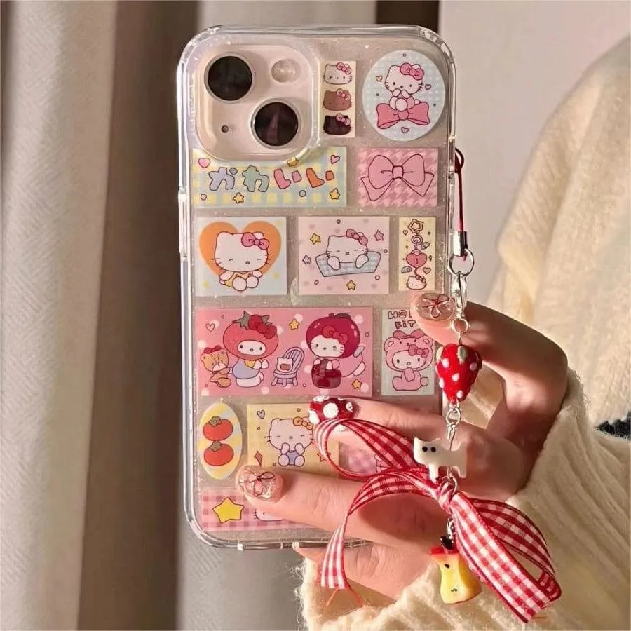 Kawaii Handmade Kitty Sticker iPhone Case With Chain SK495