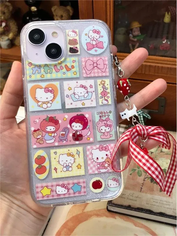 Kawaii Handmade Kitty Sticker iPhone Case With Chain SK495