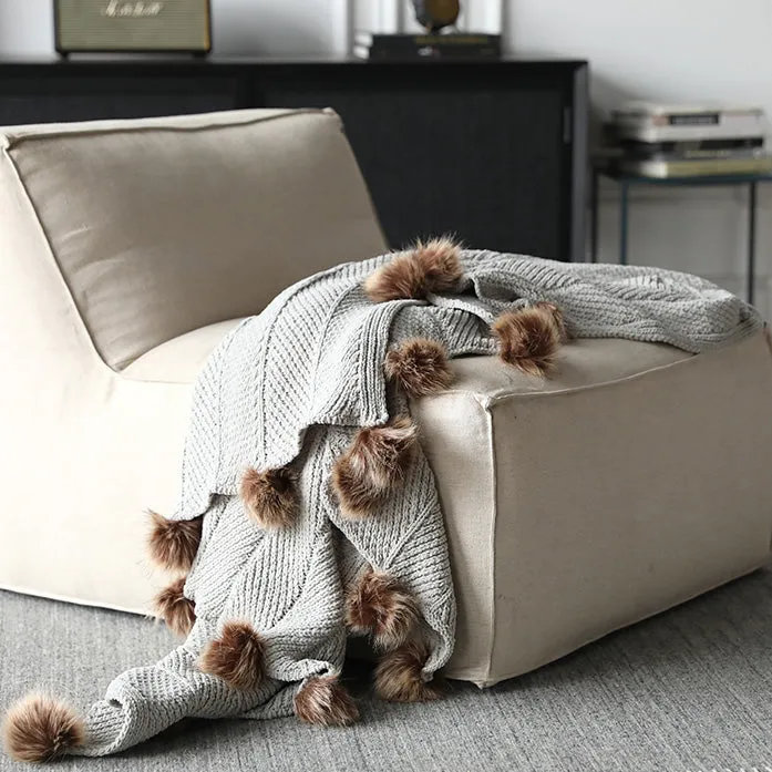 Knitted Throw With Pom Poms