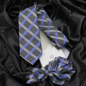 Kovove Black Checkered Necktie and Pocket Square Gift Box