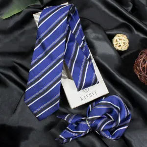 Kovove The Soulful Striped Blue Necktie and Pocket Square Gift Box