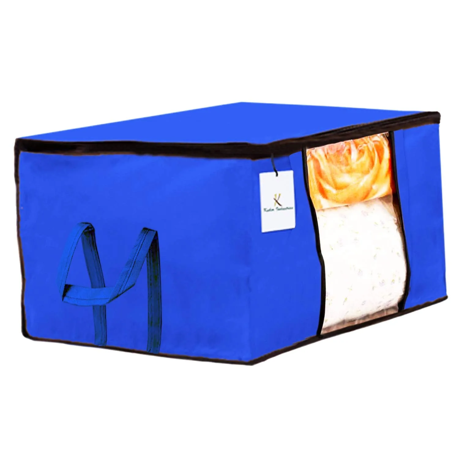 Kuber Industries 12 Piece Non Woven Underbed Storage Bag,Storage Organiser,Blanket Cover with Transparent Window,Extra Large, Royal Blue CTKTC034441