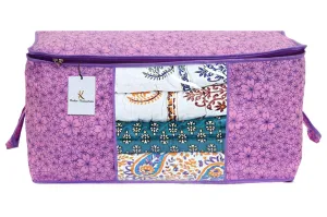 Kuber Industries Metallic Flower Design Non Woven Underbed Rectangular Storage Organiser Bag (Pink and Purple, Standard, CTKTC034562)