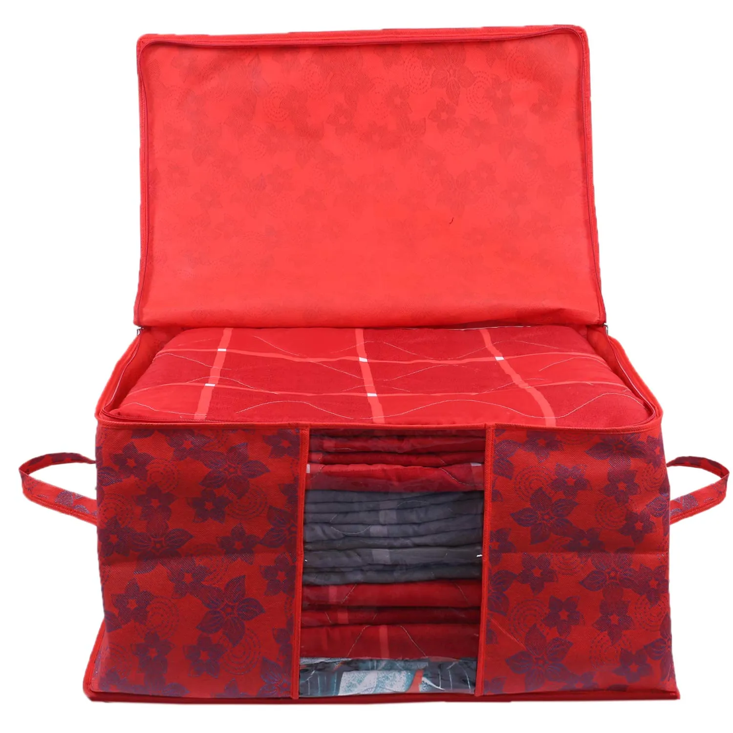 Kuber Industries Underbed Storage Bag, Storage Organiser, Blanket Cover Set of 3 - Maroon, Extra Large Size, CTKUBM19