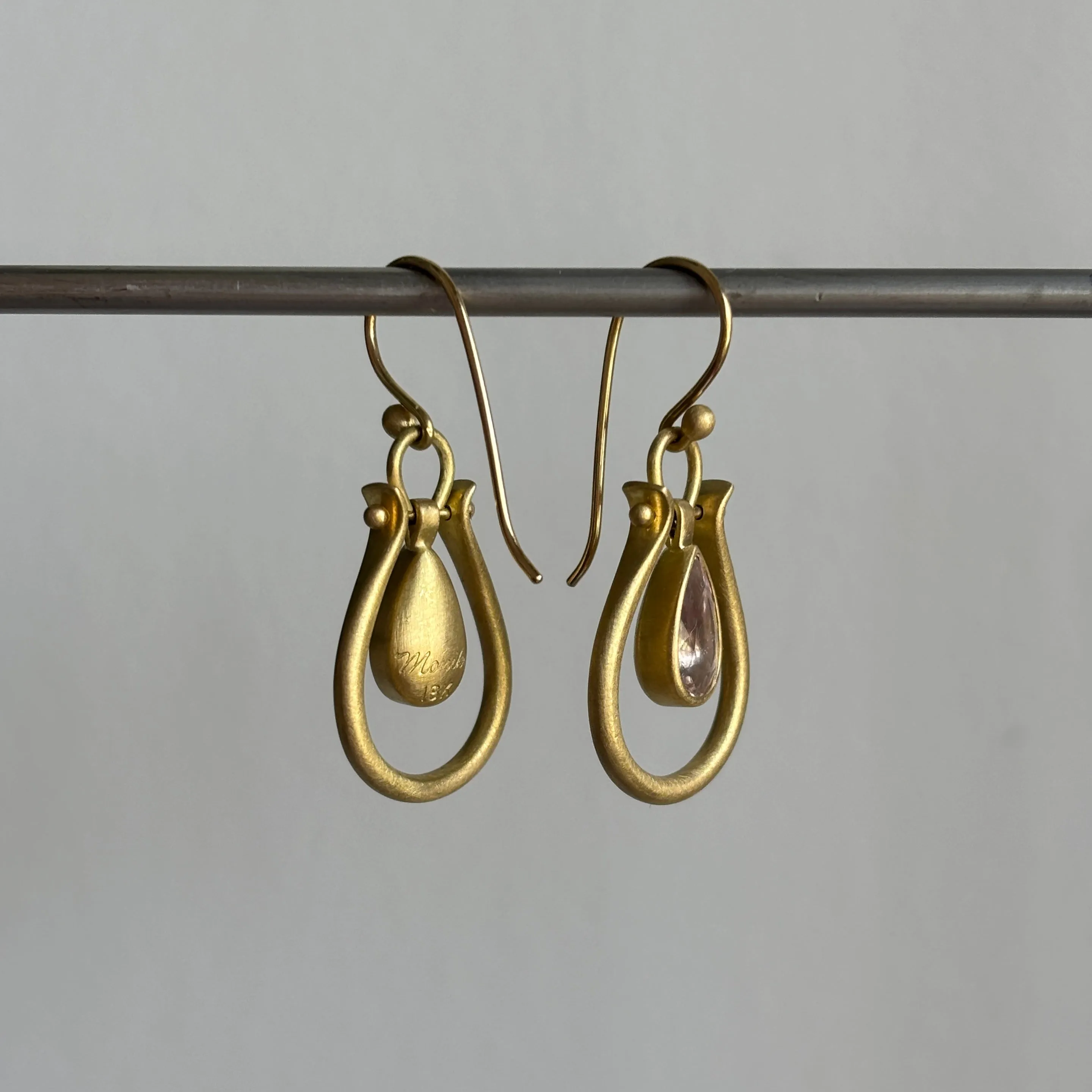 Large Gold Lyre Earrings with Morganite Pears