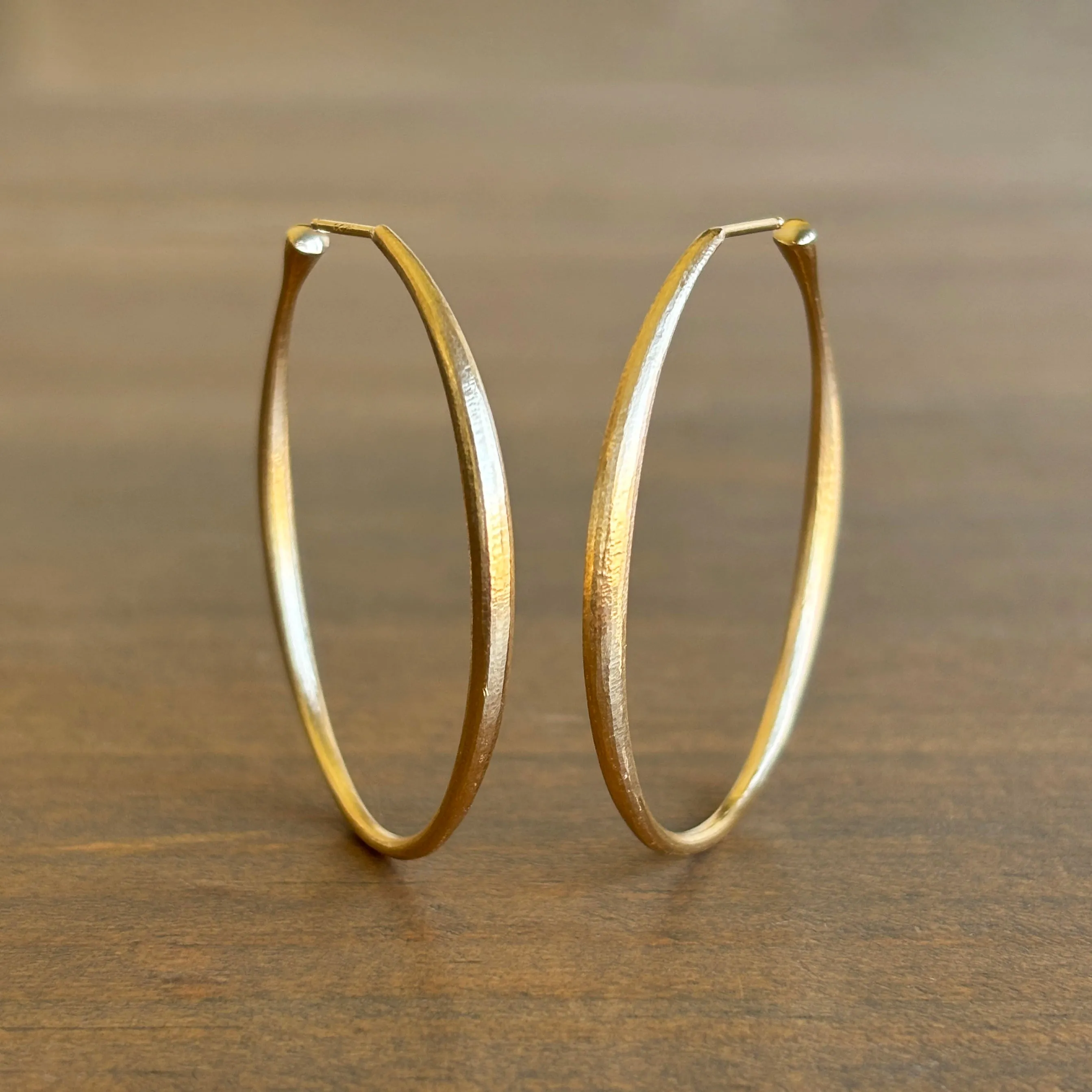 Large Hewn Oval Posted Hoop Earrings