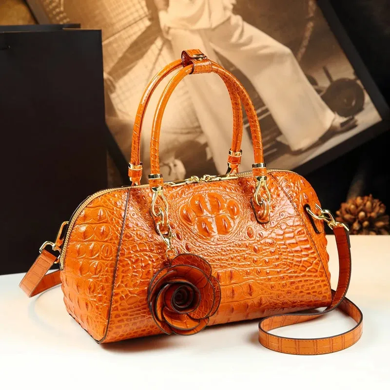 Leather Crocodile Pattern Tassel Portable Pillow Bags