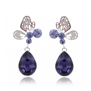 LUX Butterfly Swarovski Rhinestone Earrings with Crystal Teardrops