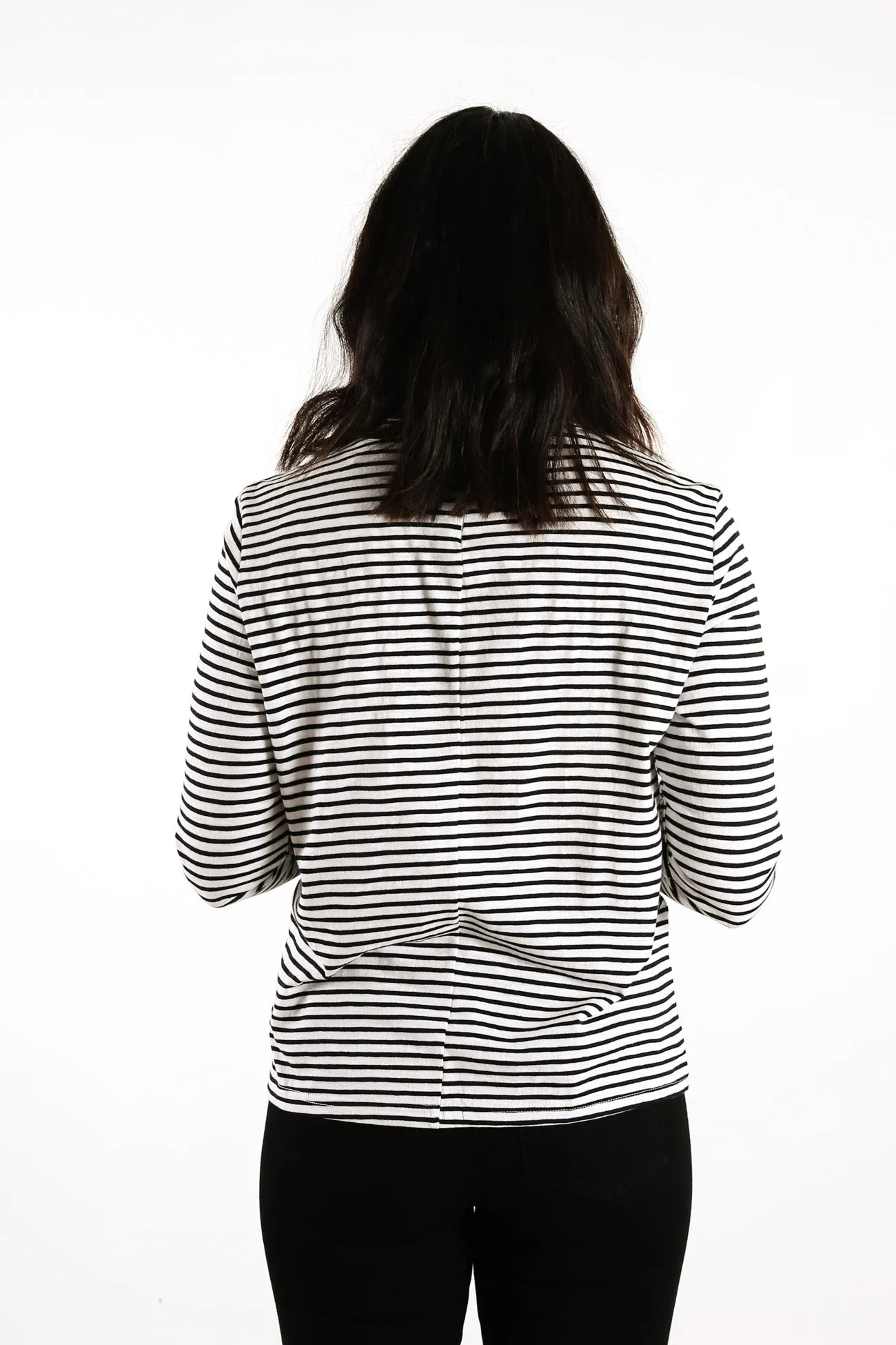 Marcella Stripe Beaded Long Sleeve Top Black Stripe