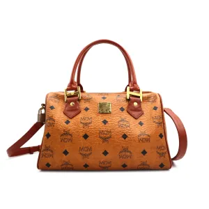 MCM Visetos Leather Small Boston Bag