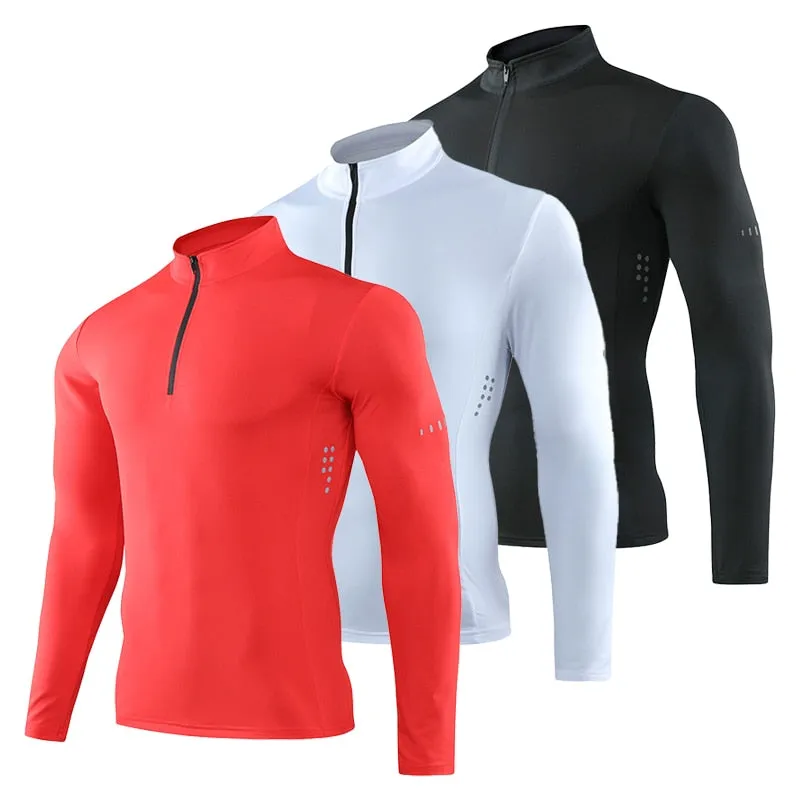 Men Tight Sport T-Shirt Long Sleeve Gym Running Clothing Fitness Compression Sportswear Zip Pullover Hiking Rashgard Sweatshirt