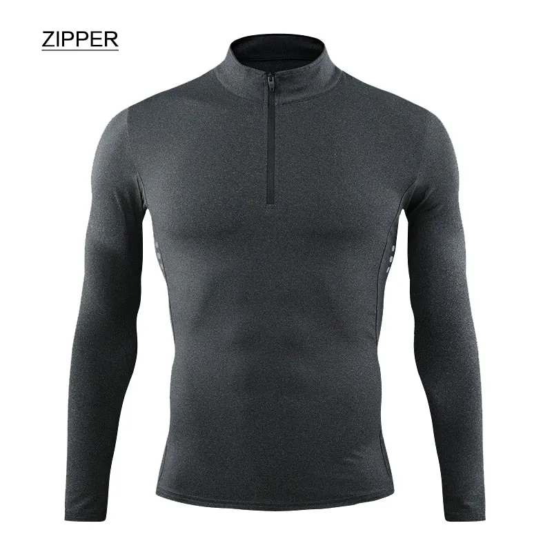 Men Tight Sport T-Shirt Long Sleeve Gym Running Clothing Fitness Compression Sportswear Zip Pullover Hiking Rashgard Sweatshirt