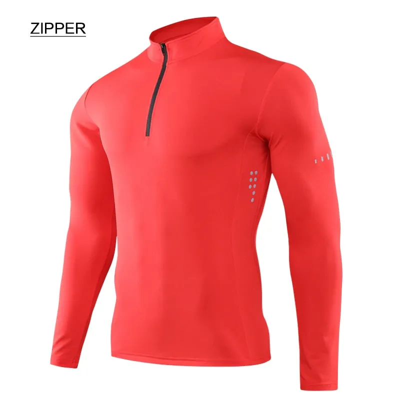 Men Tight Sport T-Shirt Long Sleeve Gym Running Clothing Fitness Compression Sportswear Zip Pullover Hiking Rashgard Sweatshirt