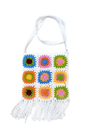 Multi Color Flower & Tassel Crochet Bag