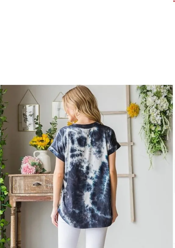 Navy Tie Dye Short Sleeve Top - #6365-6369