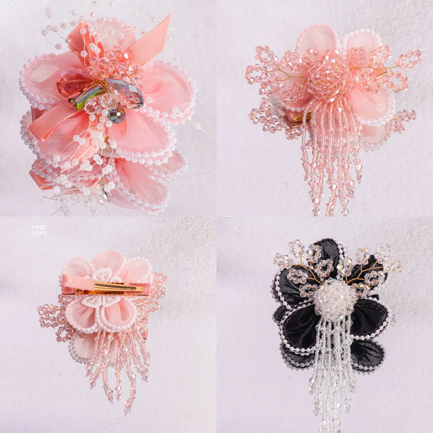 Net Flower Pearls Hair Clips