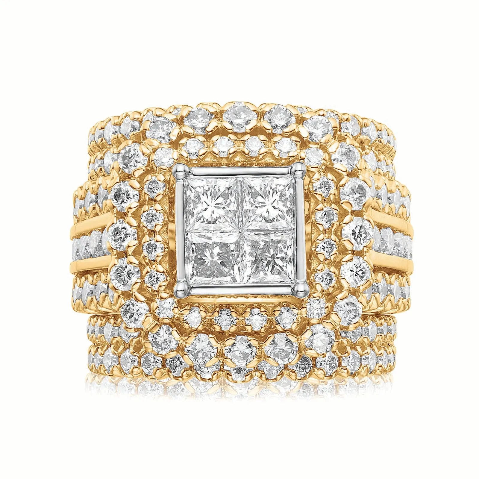 New York 14ct Yellow Gold Princess & Round Brilliant Cut 5 Carat tw of Diamonds Ring