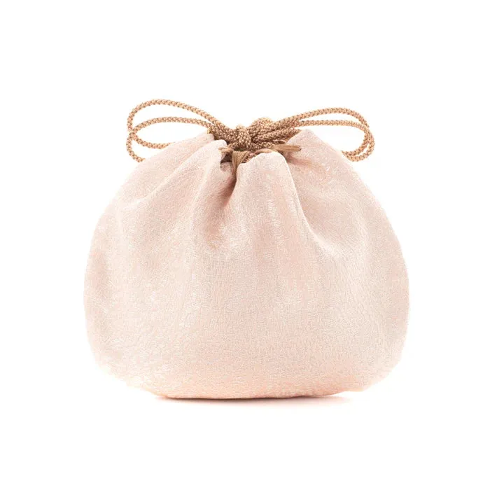 Nishijin-ori Small Drawstring Bag - Crumpled Pattern / Pink -,  Made in Kyoto, Japan,  Japanese traditional craft purse