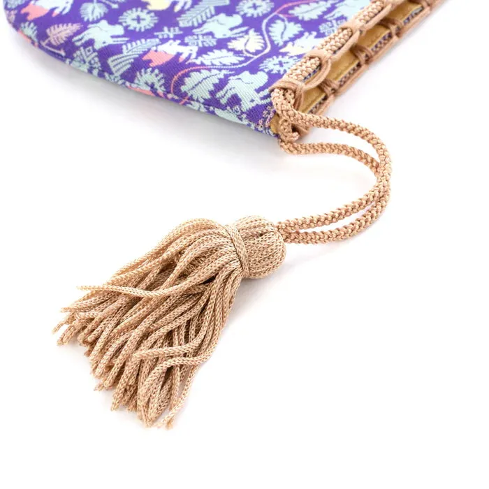 Nishijin-ori Small Drawstring Bag - Flower and Rabbit / Lapis Lazuli -,  Made in Kyoto, Japan,  Japanese traditional craft purse