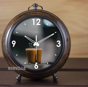 NORVILE® Antique Wooden Table Clock for Home Decor, Office Desk, Study Table Clock, Showpeice, Decorative & Gift Item