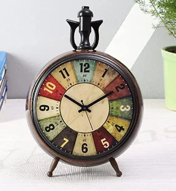 NORVILLE® Table Clock Wooden Desk Shlef Clock for Office Table Home Decoration and Gift (Size- 6 Inch, Brown)