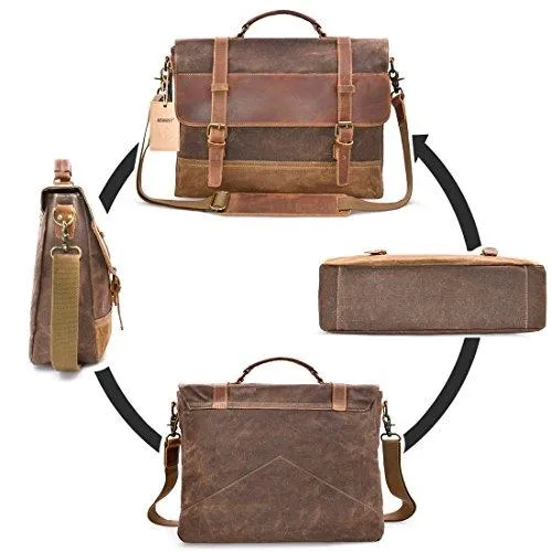 NWFashion™ Vintage Waxed Canvas/Leather 15.6" Laptop Crossbody Messenger Briefcase