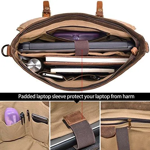 NWFashion™ Vintage Waxed Canvas/Leather 15.6" Laptop Crossbody Messenger Briefcase