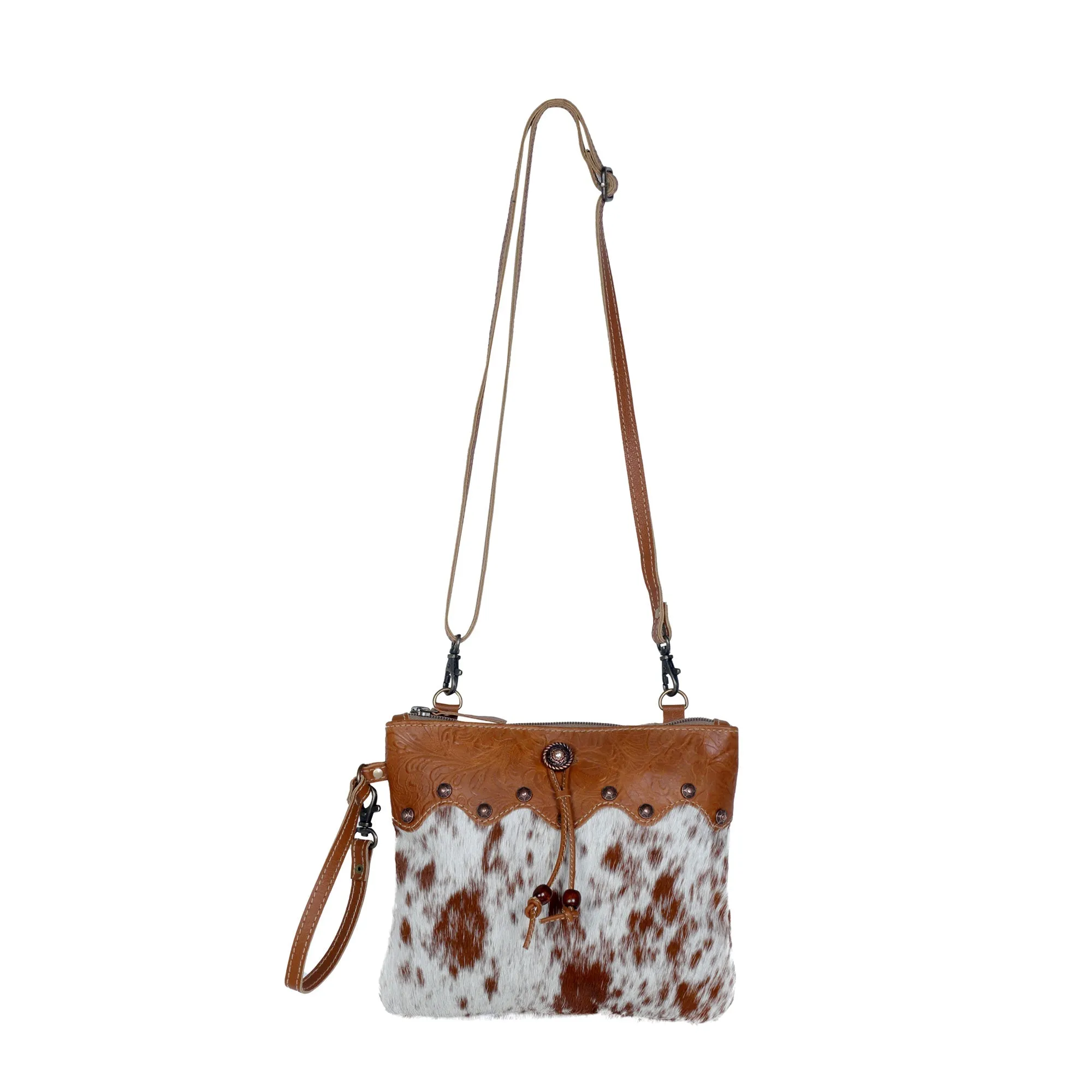 Ornate Brown Leather & Hairon Bag