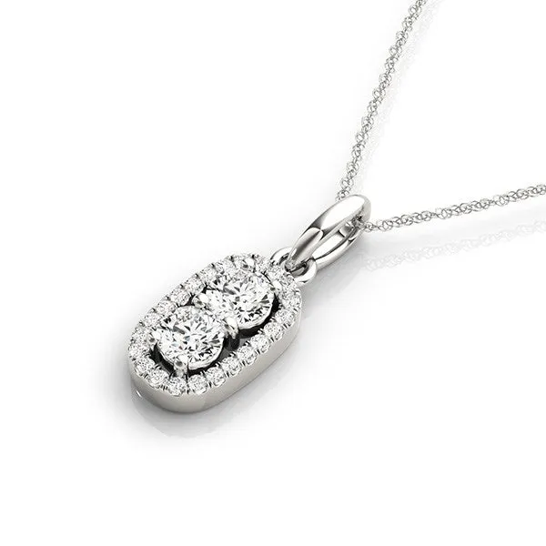 Outer Oval Shaped Two Stone Diamond Pendant in 14k White Gold 5/8 cttw