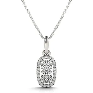 Outer Oval Shaped Two Stone Diamond Pendant in 14k White Gold 5/8 cttw