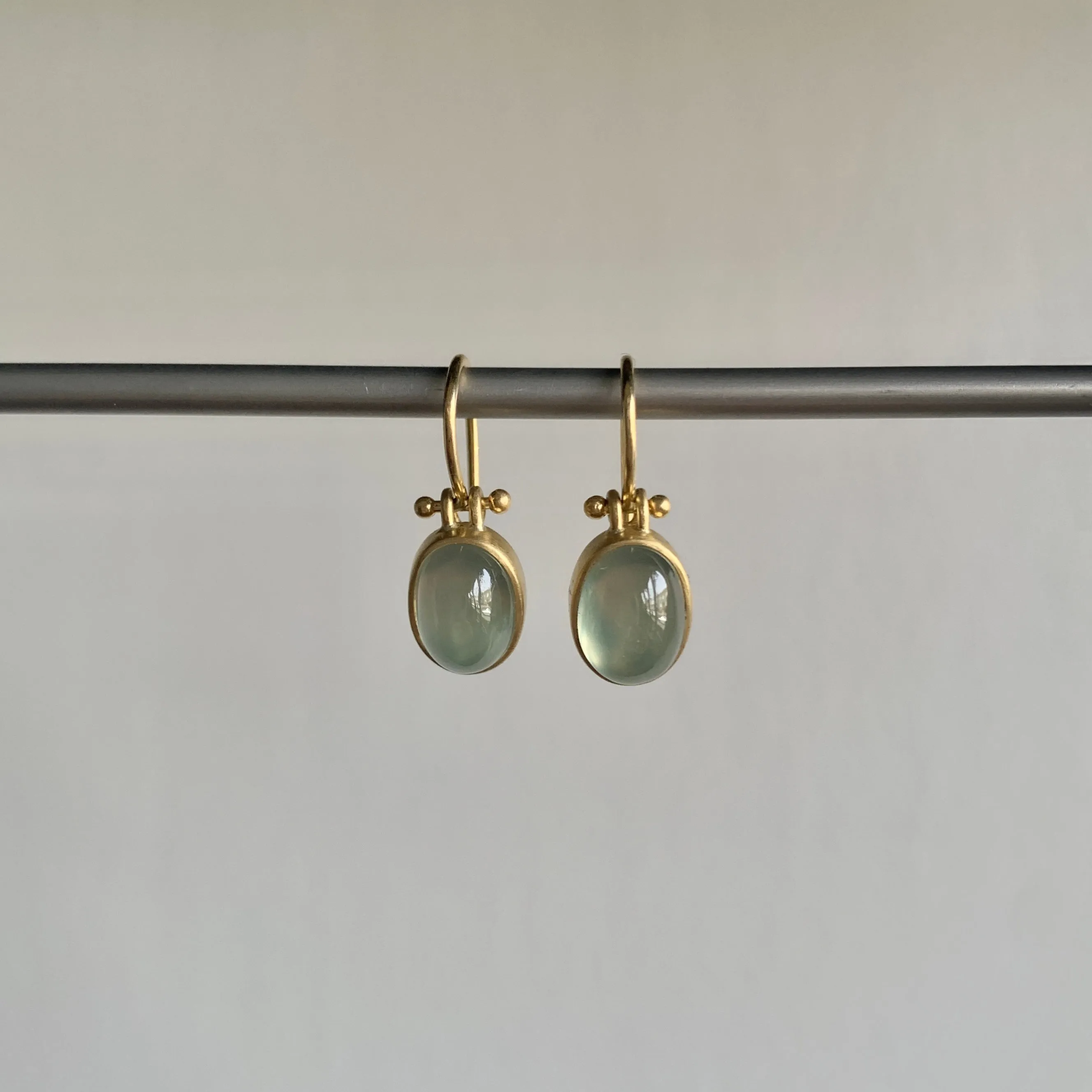 Oval Cabochon Prehnite Earrings