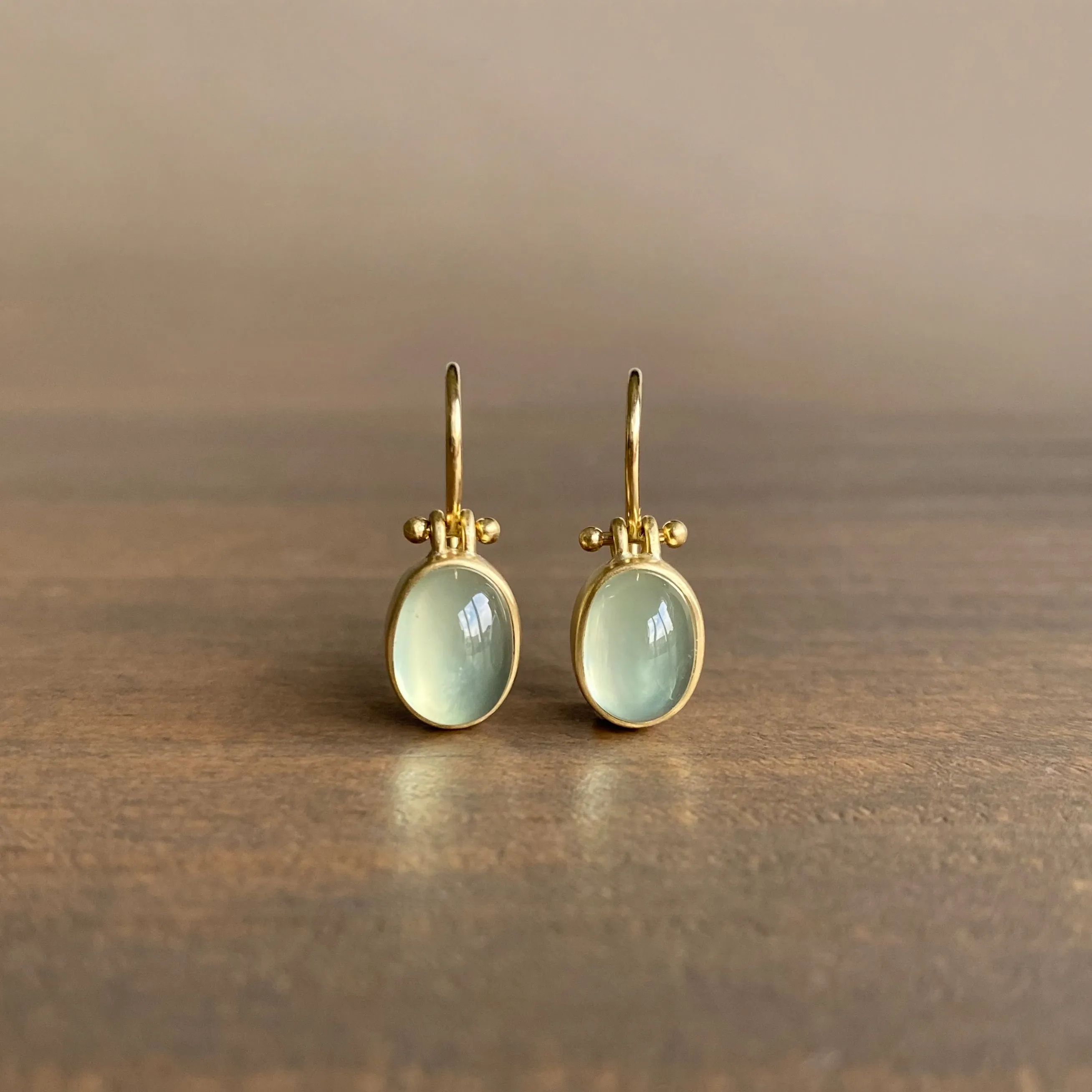 Oval Cabochon Prehnite Earrings