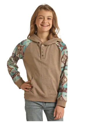 Panhandle Slim® Girl's Contrast Aztec Print Long Sleeve Hoodie