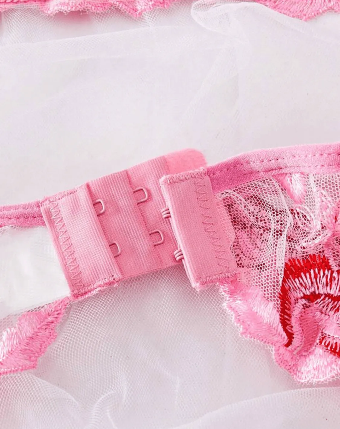 Pink Floral Lace Garter Lingerie Set