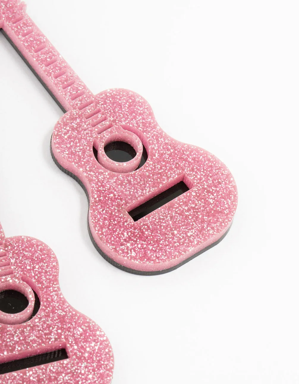 Pink Glitter Guitar Drop Earrings