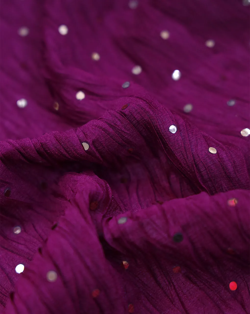 PLUM POLYESTER CREPE SEQUINS FABRIC