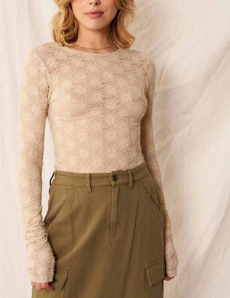 Pretty In Lace Long Sleeve Slim Fit Crop Top (Assorted Colors)